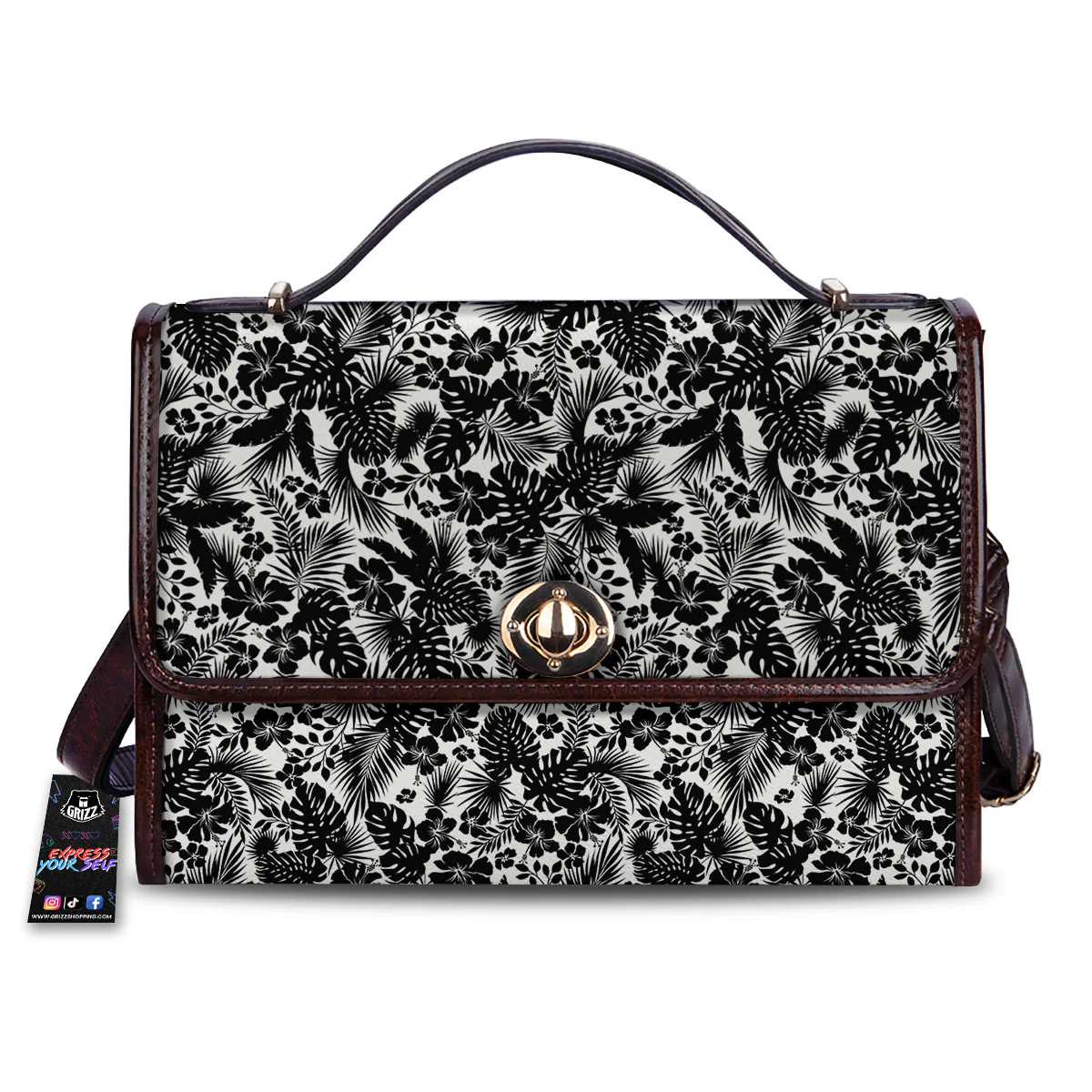 Floral Hawaiian Monochrome Print Pattern Women's Satchel Bag