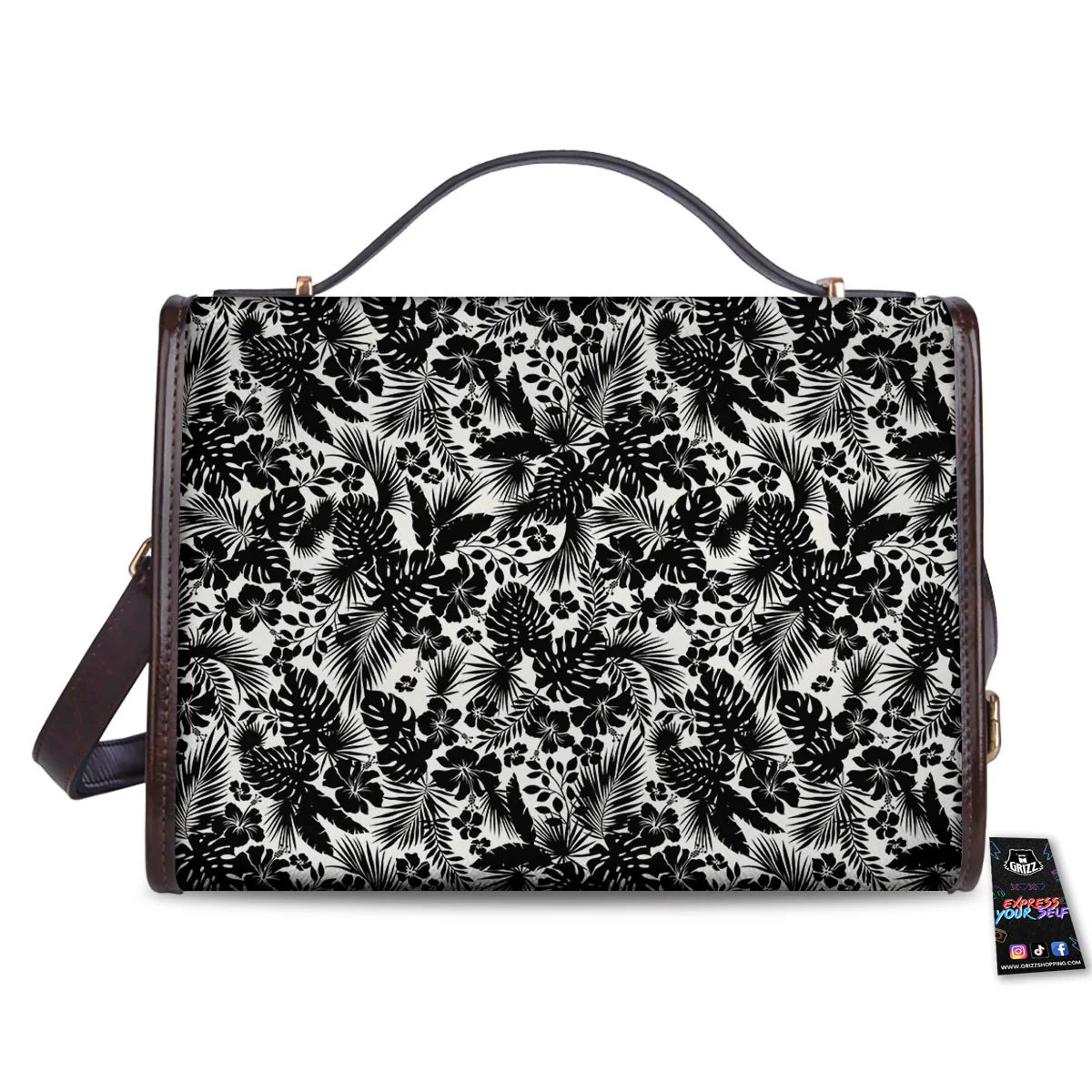 Floral Hawaiian Monochrome Print Pattern Women's Satchel Bag - Image 2