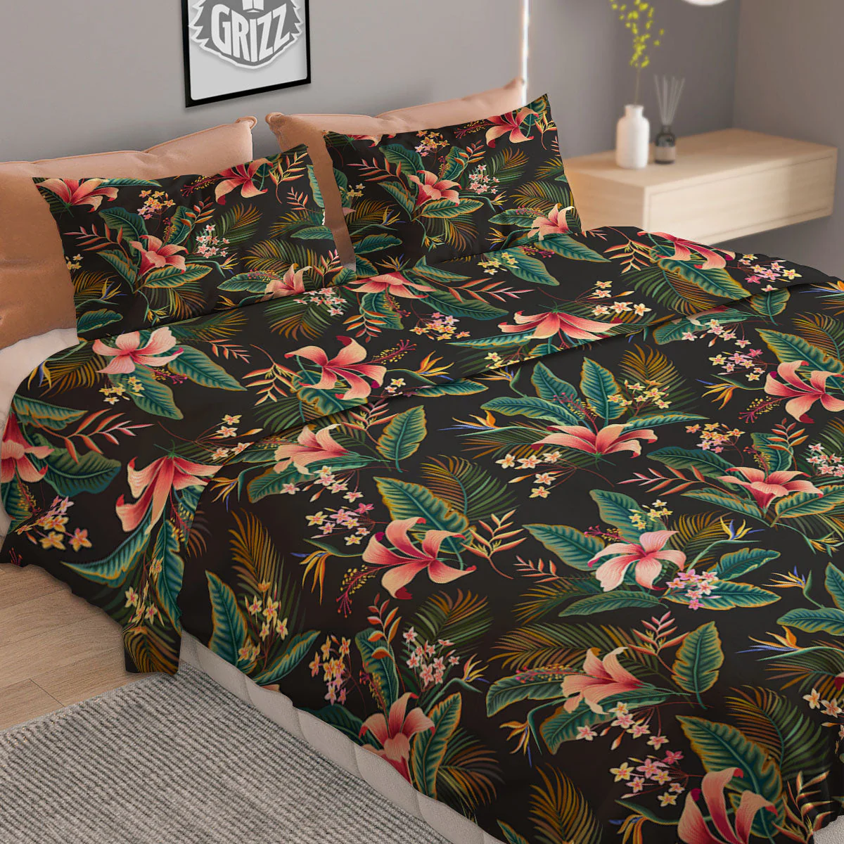 Floral Hawaiian Print Pattern Duvet Cover Bedding Set - Image 2