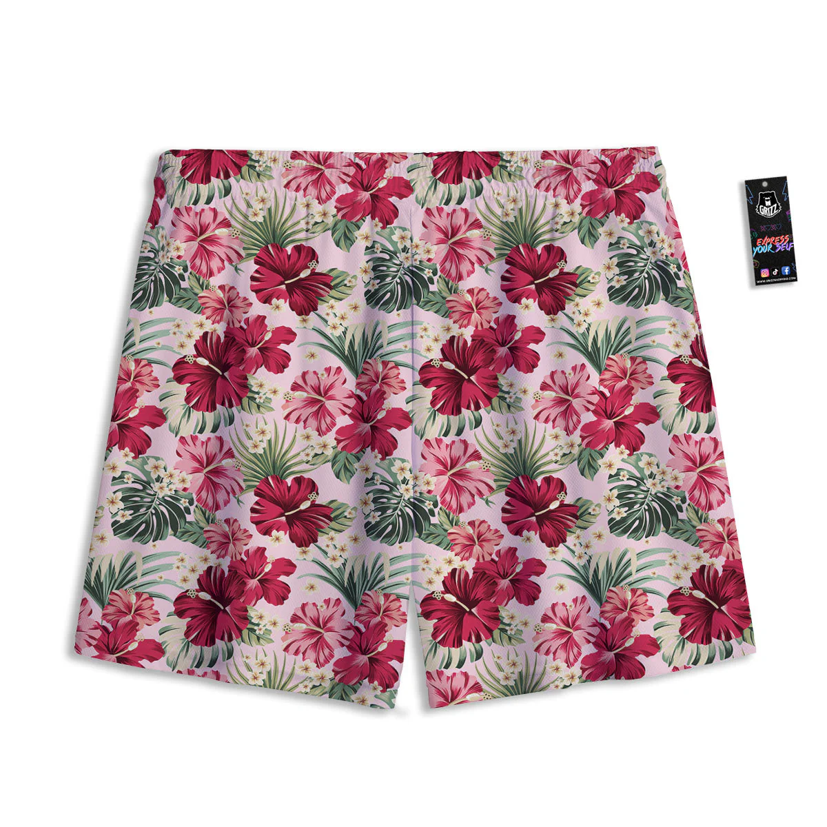 Floral Hibiscus Flower Print Pattern Mesh Shorts - Image 2