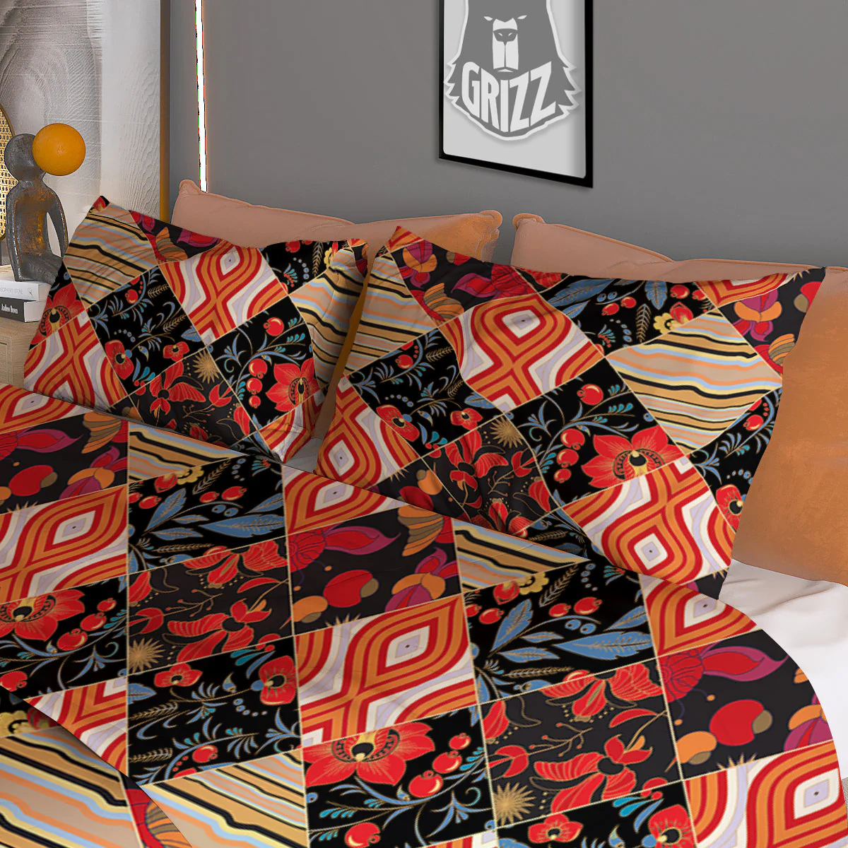 Floral Indian Patchwork Print Pattern Duvet Cover Bedding Set - Image 3