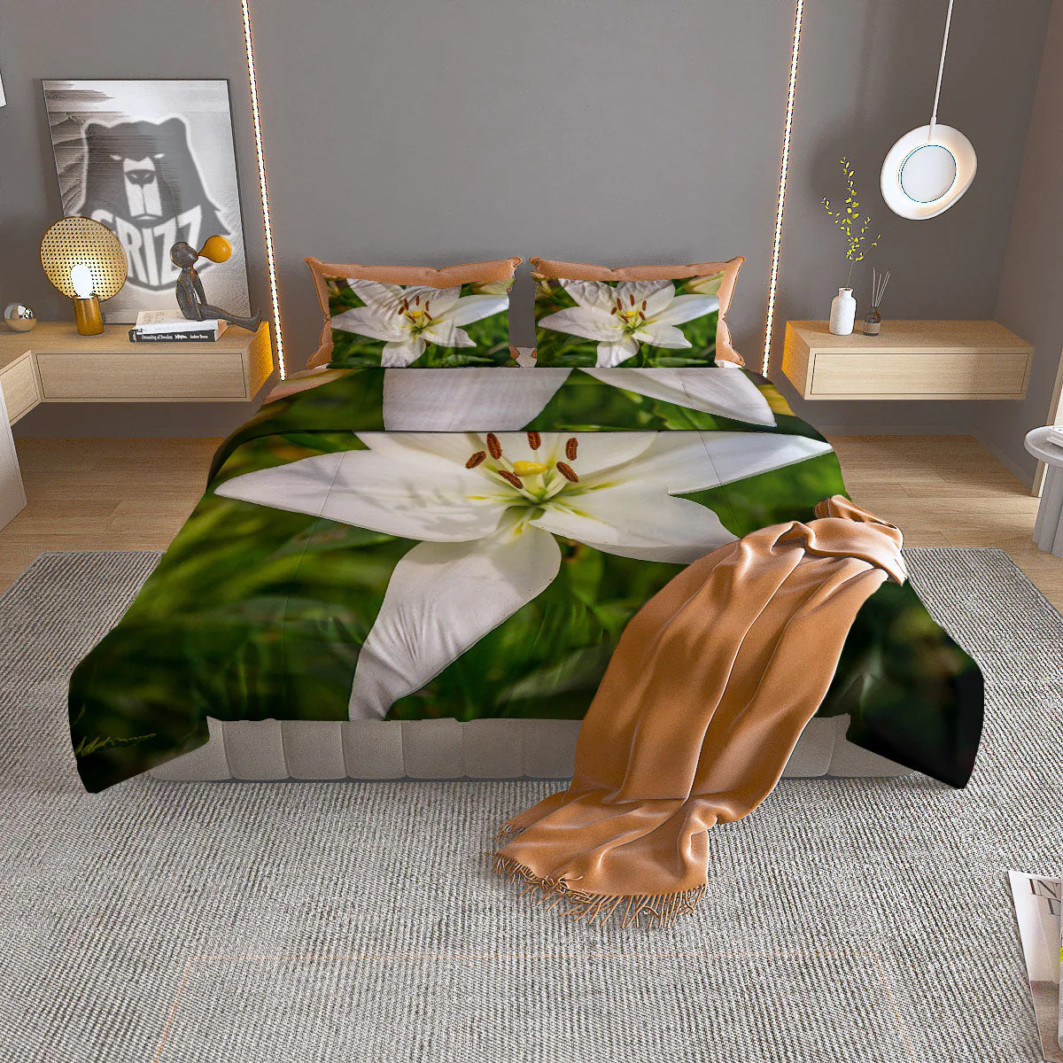 Floral Lily Print Duvet Cover Bedding Set