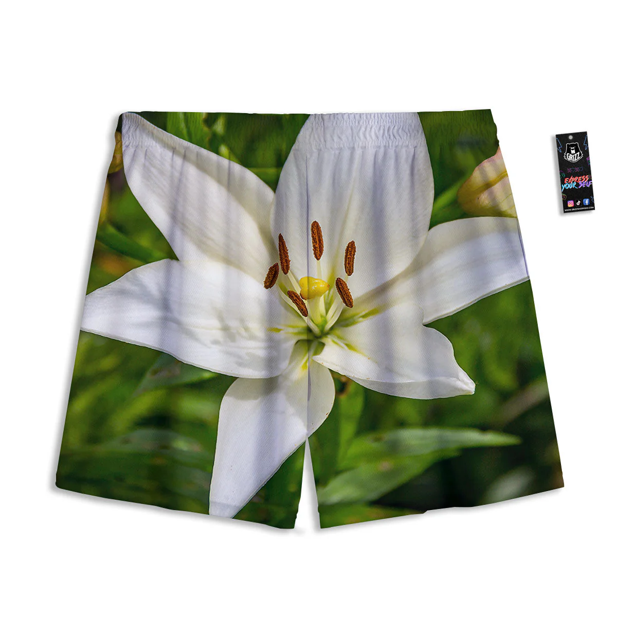 Floral Lily Print Mesh Shorts - Image 2
