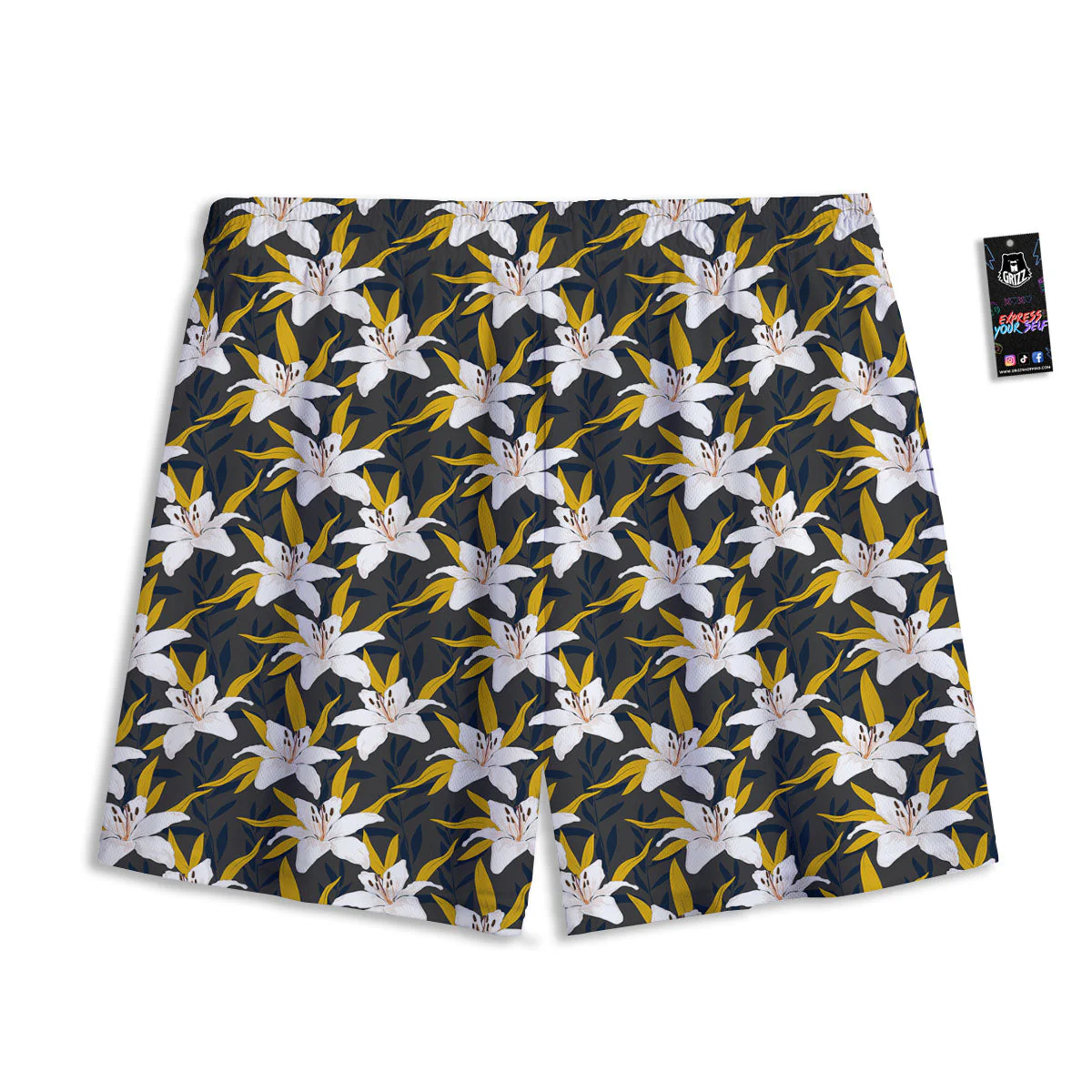 Floral Lily Print Pattern Mesh Shorts - Image 2