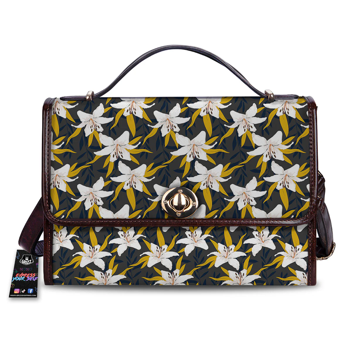 Floral Lily Print Pattern Women's Satchel Bag