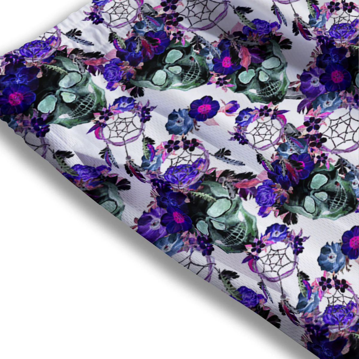 Floral Neon Skull Print Pattern Mesh Shorts - Image 3