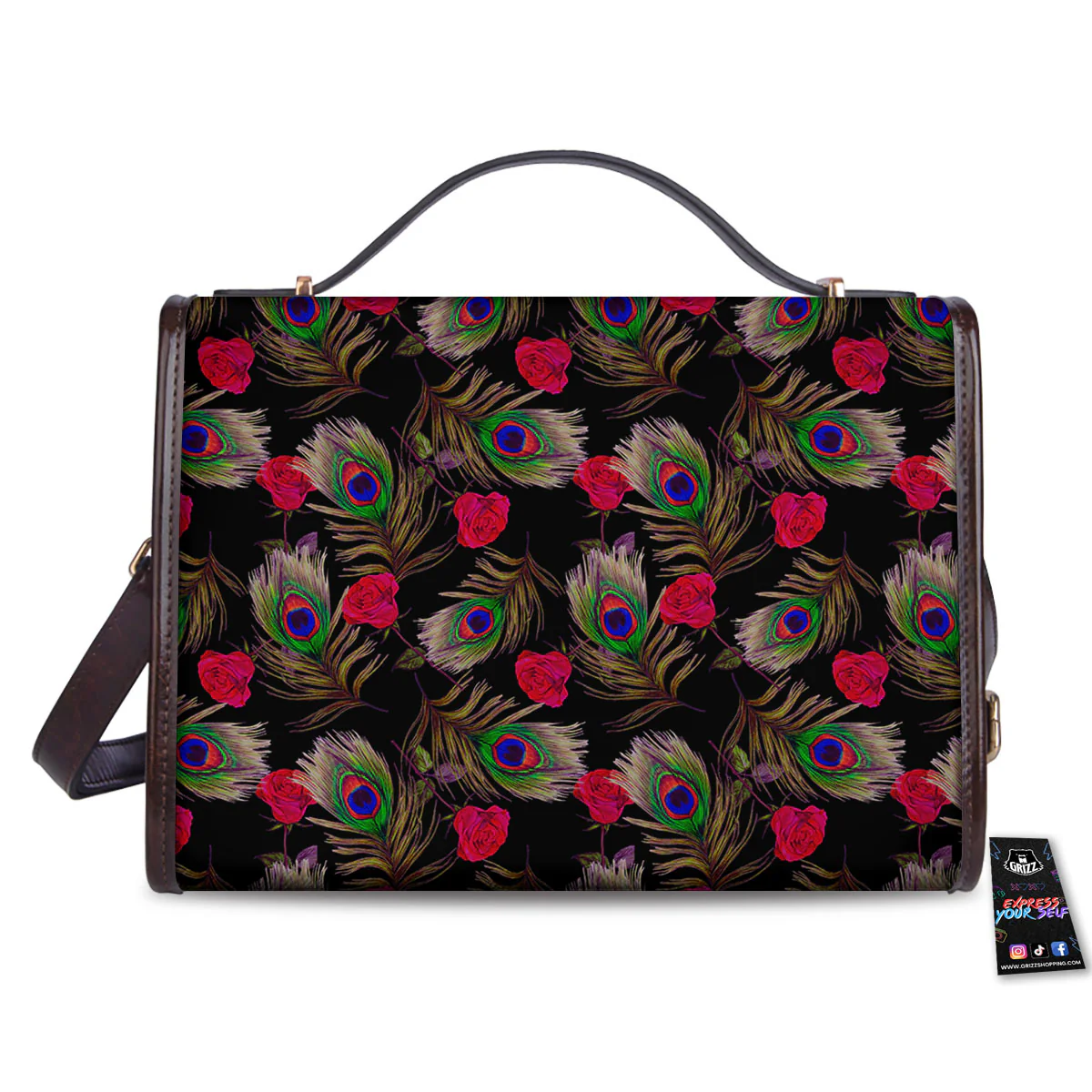 Floral Peacock Feather Print Pattern Women's Satchel Bag - Image 2