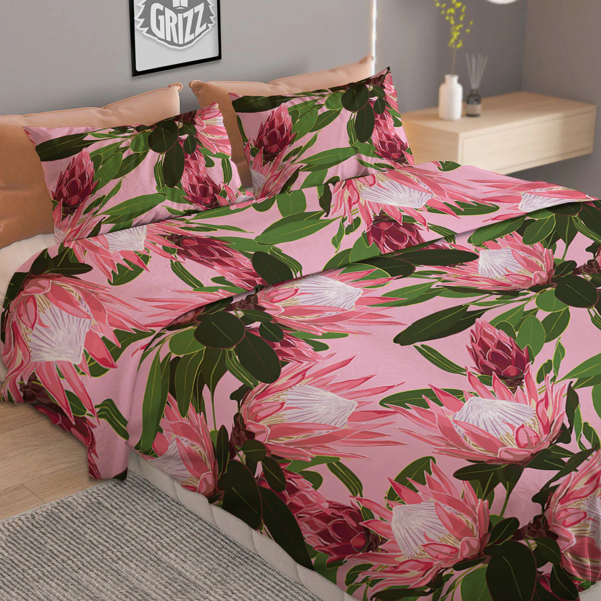 Floral Protea Print Pattern Duvet Cover Bedding Set - Image 2