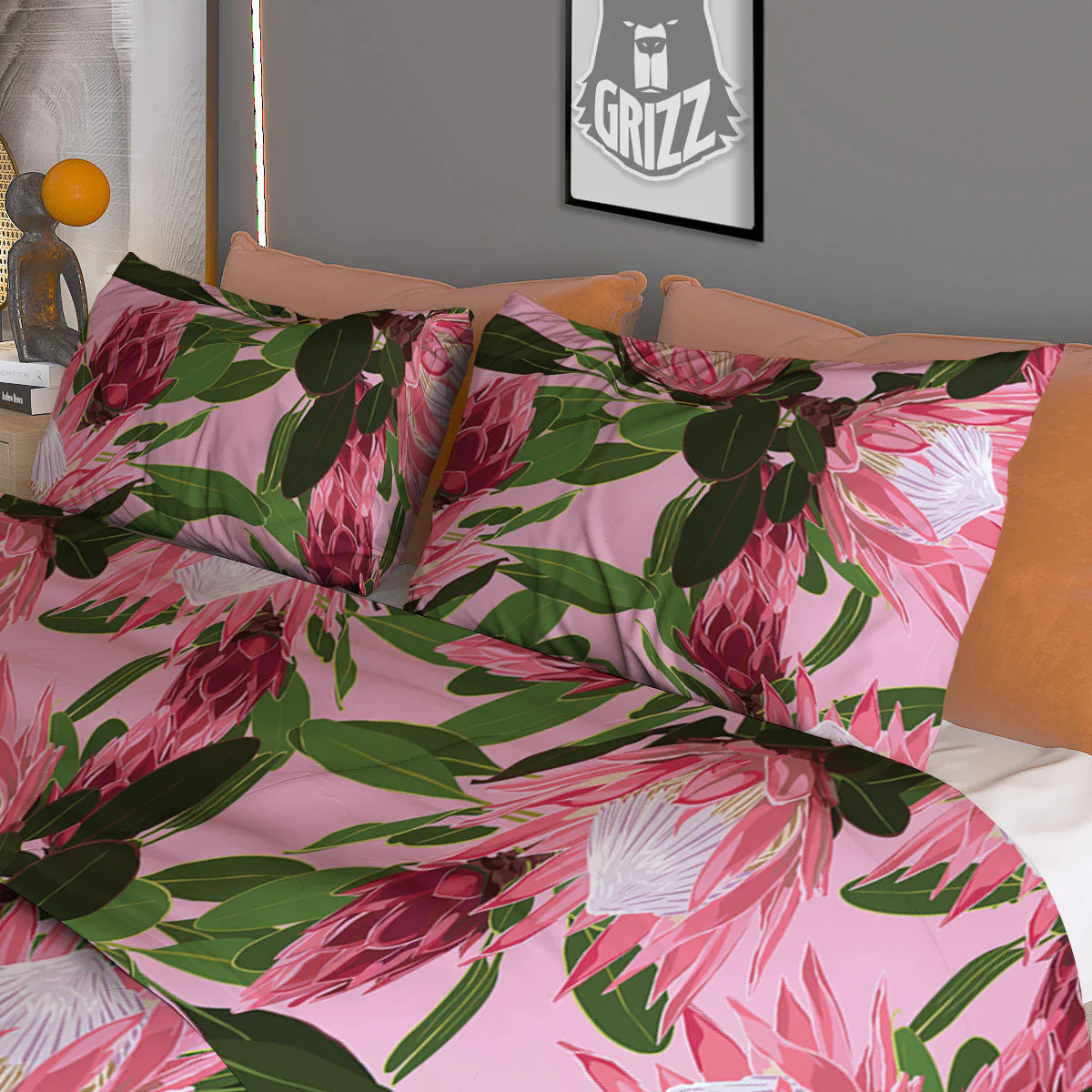 Floral Protea Print Pattern Duvet Cover Bedding Set - Image 3