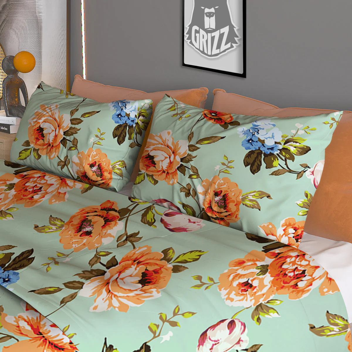 Floral Rose Flower Vintage Print Pattern Duvet Cover Bedding Set - Image 3