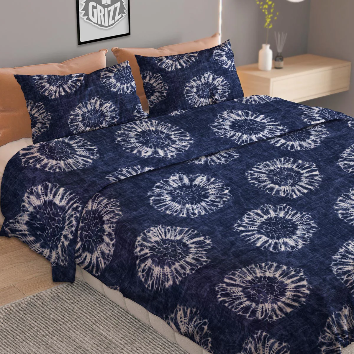 Floral Shibori Print Pattern Duvet Cover Bedding Set - Image 2