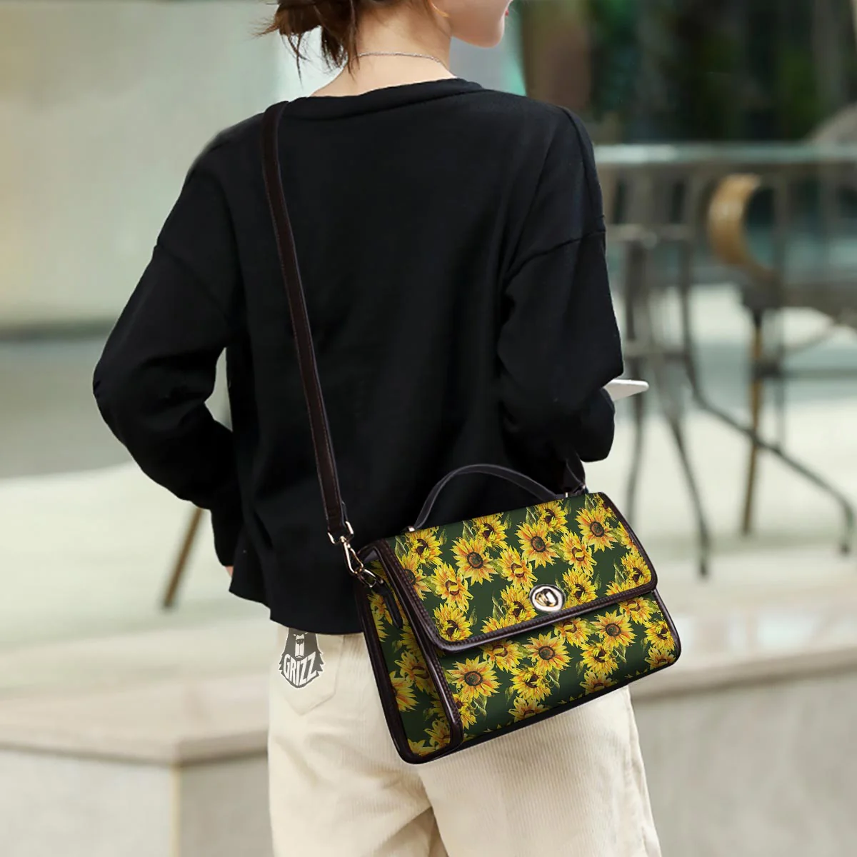 Floral Sunflower Print Pattern Women's Satchel Bag - Image 3