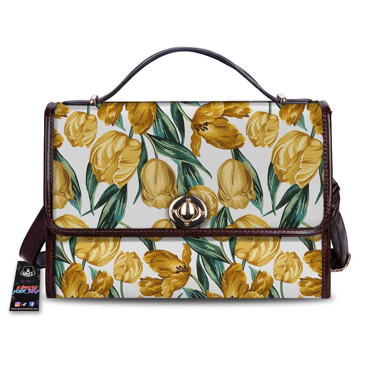 Floral Tulip Yellow Print Pattern Women's Satchel Bag