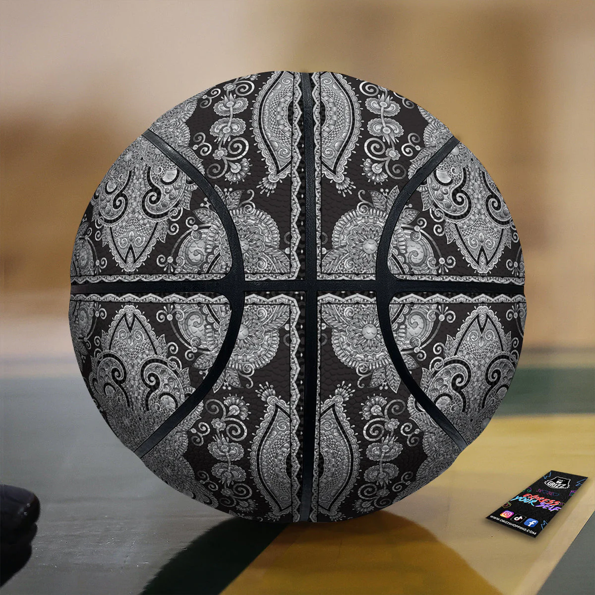Floral Western Grey And White Print Pattern Basketball
