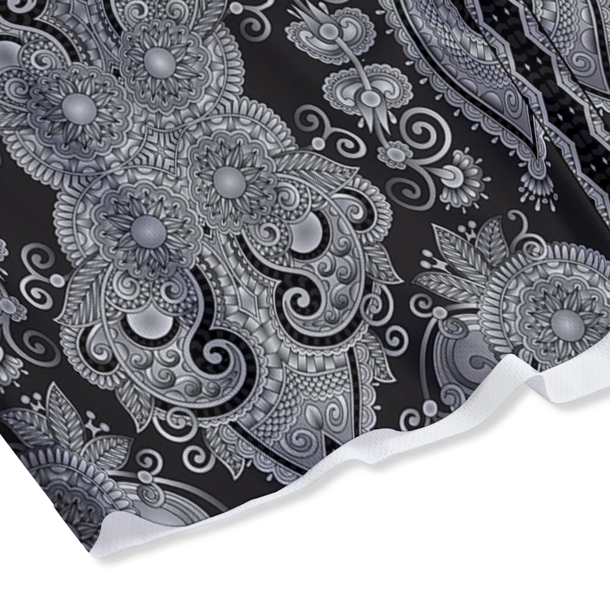 Floral Western Grey And White Print Pattern Mesh Shorts - Image 4