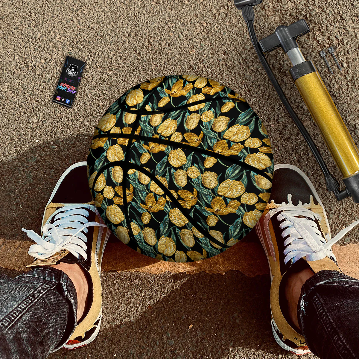 Floral Yellow And Gold Print Basketball - Image 2