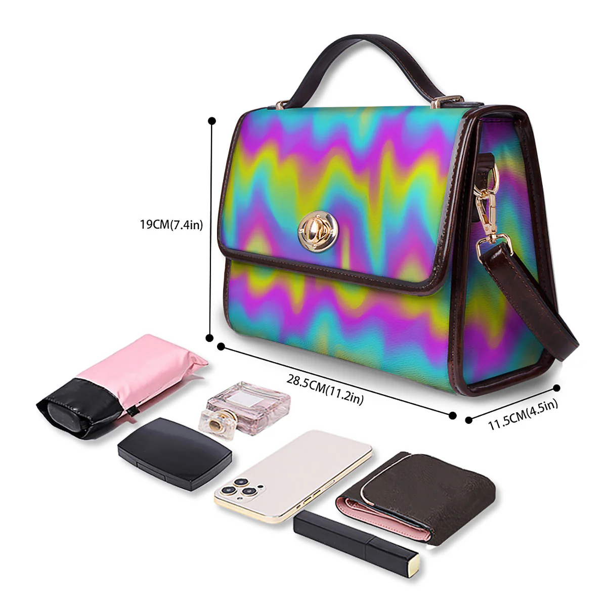 Flow Rainbow Print Pattern Women's Satchel Bag - Image 4