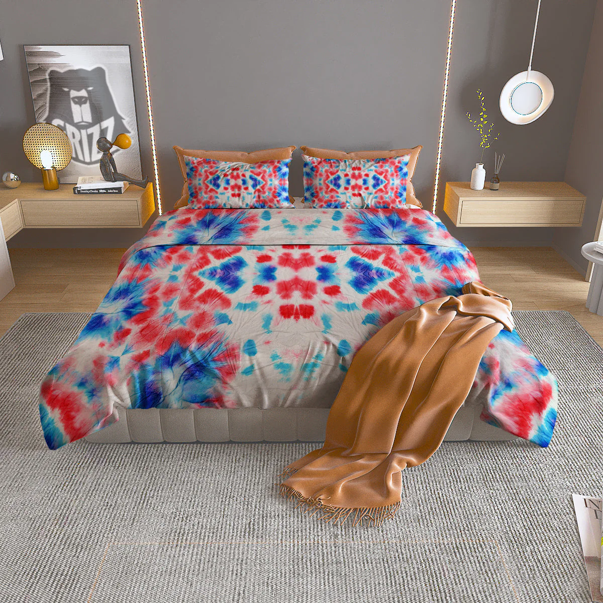 Flower Abstract Mark Red And Blue Print Duvet Cover Bedding Set