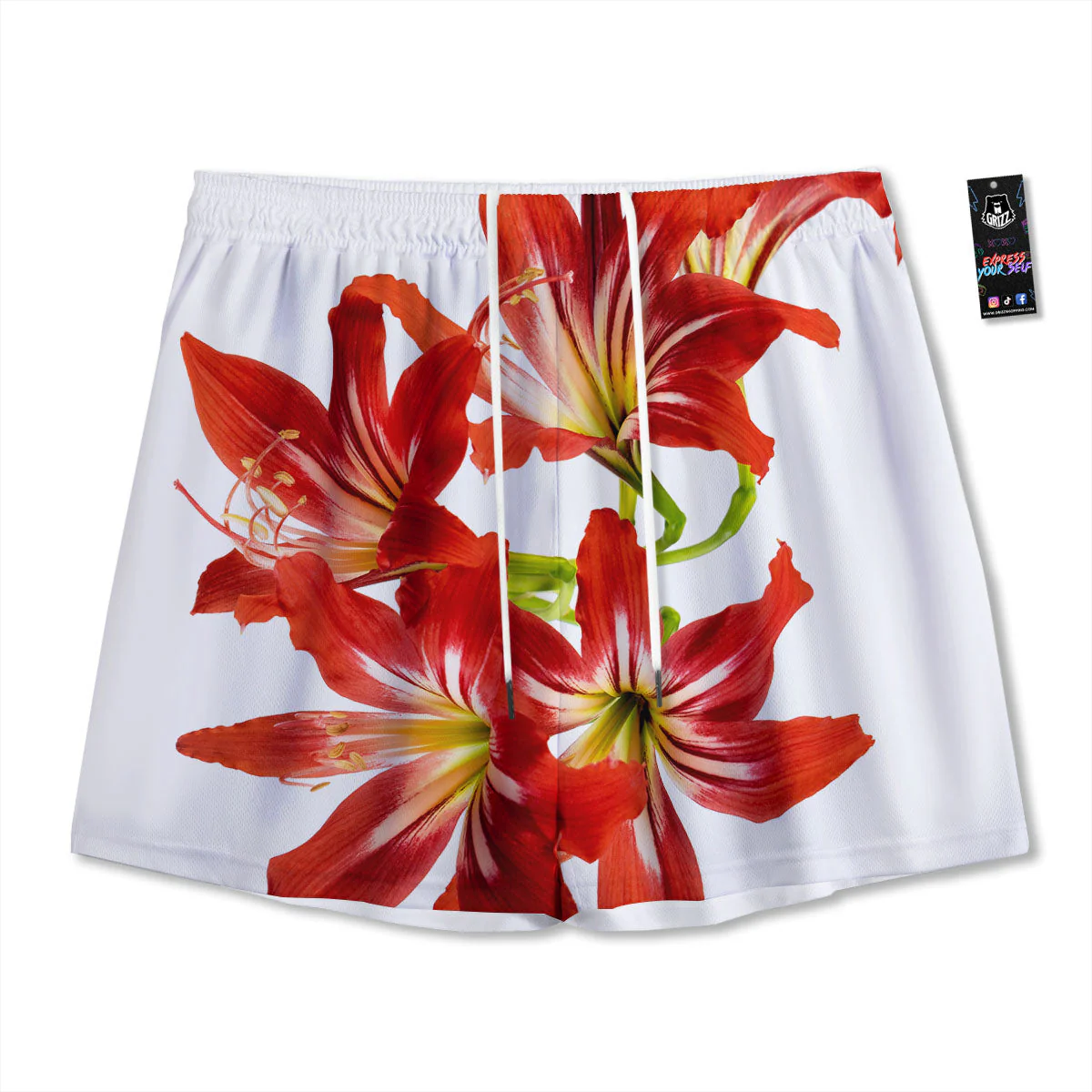 Flower Amaryllis Print Mesh Shorts