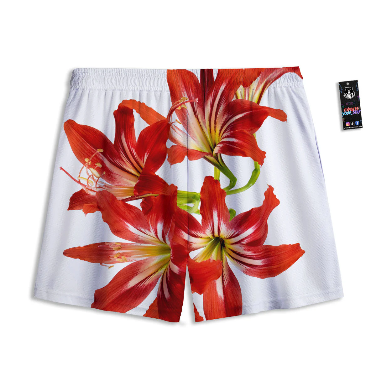 Flower Amaryllis Print Mesh Shorts - Image 2
