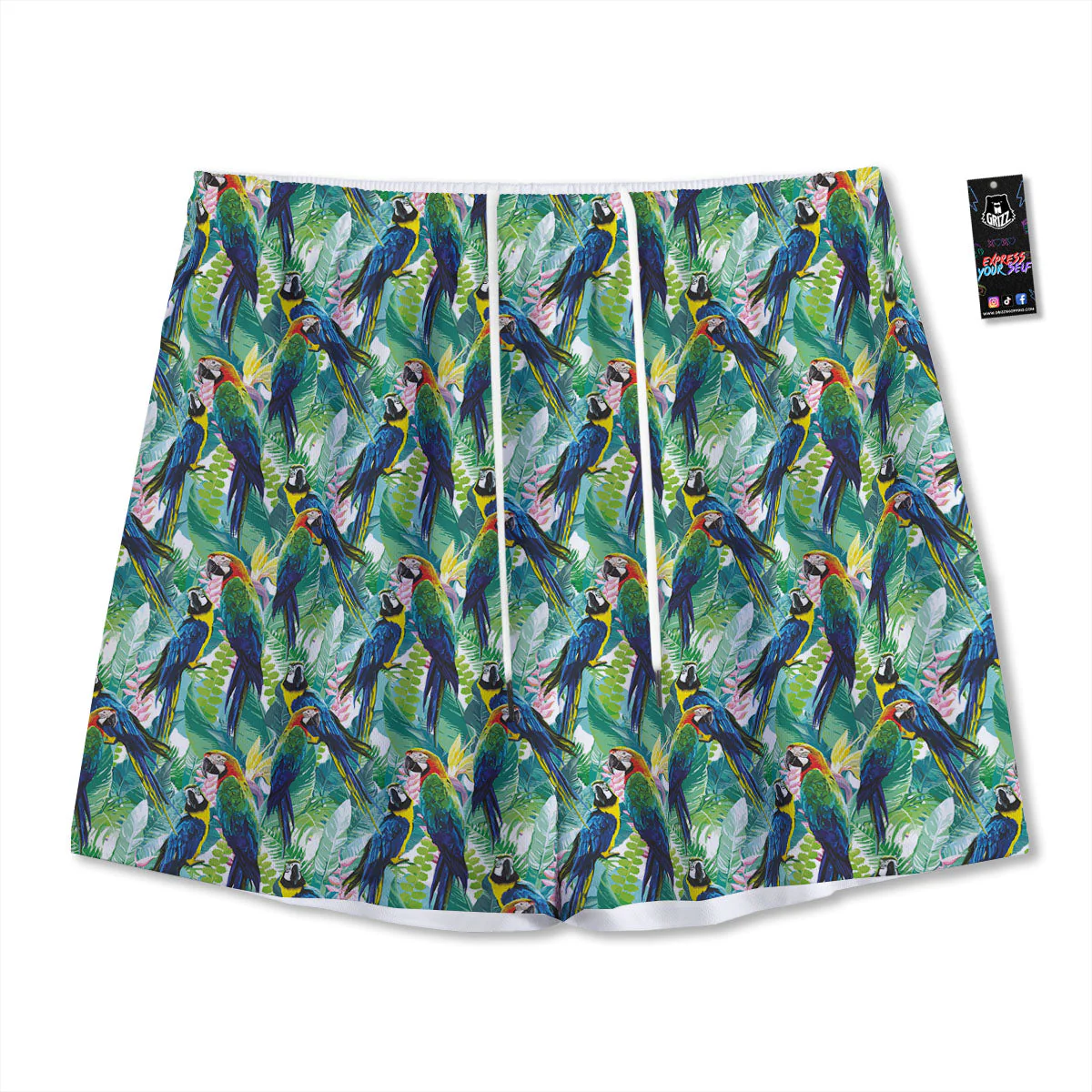 Flower And Parrot Print Pattern Mesh Shorts