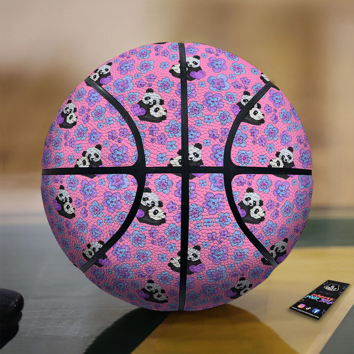 Flower And Purple Panda Print Pattern Basketball