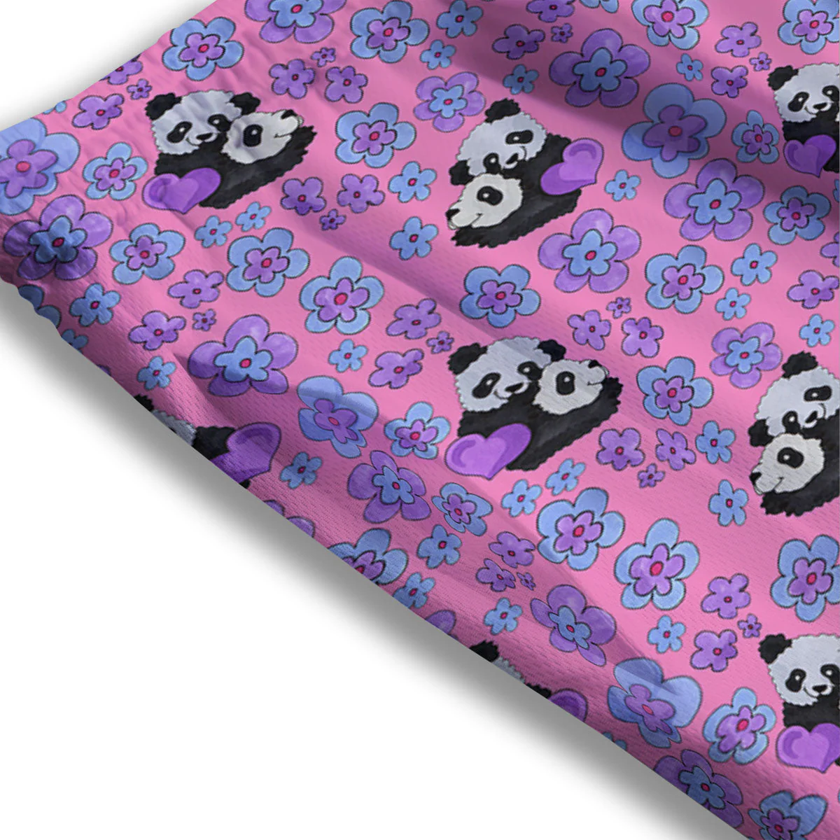 Flower And Purple Panda Print Pattern Mesh Shorts - Image 3