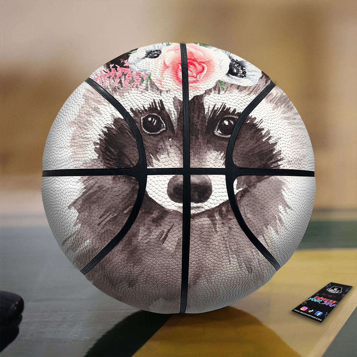 Flower And Raccoon Print Basketball