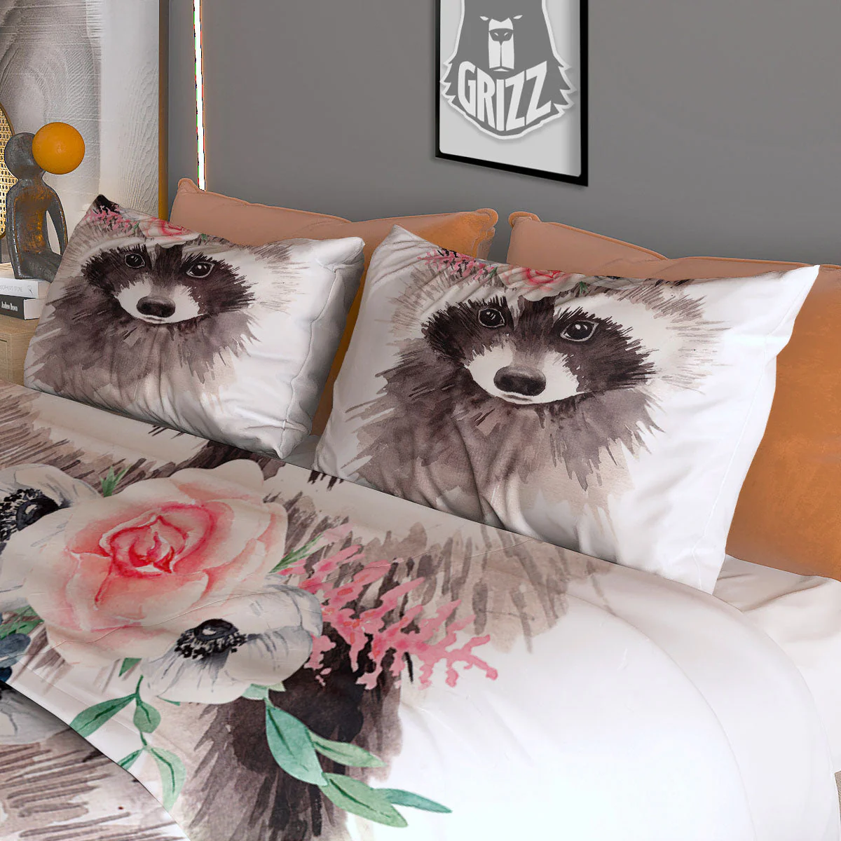 Flower And Raccoon Print Duvet Cover Bedding Set - Image 3