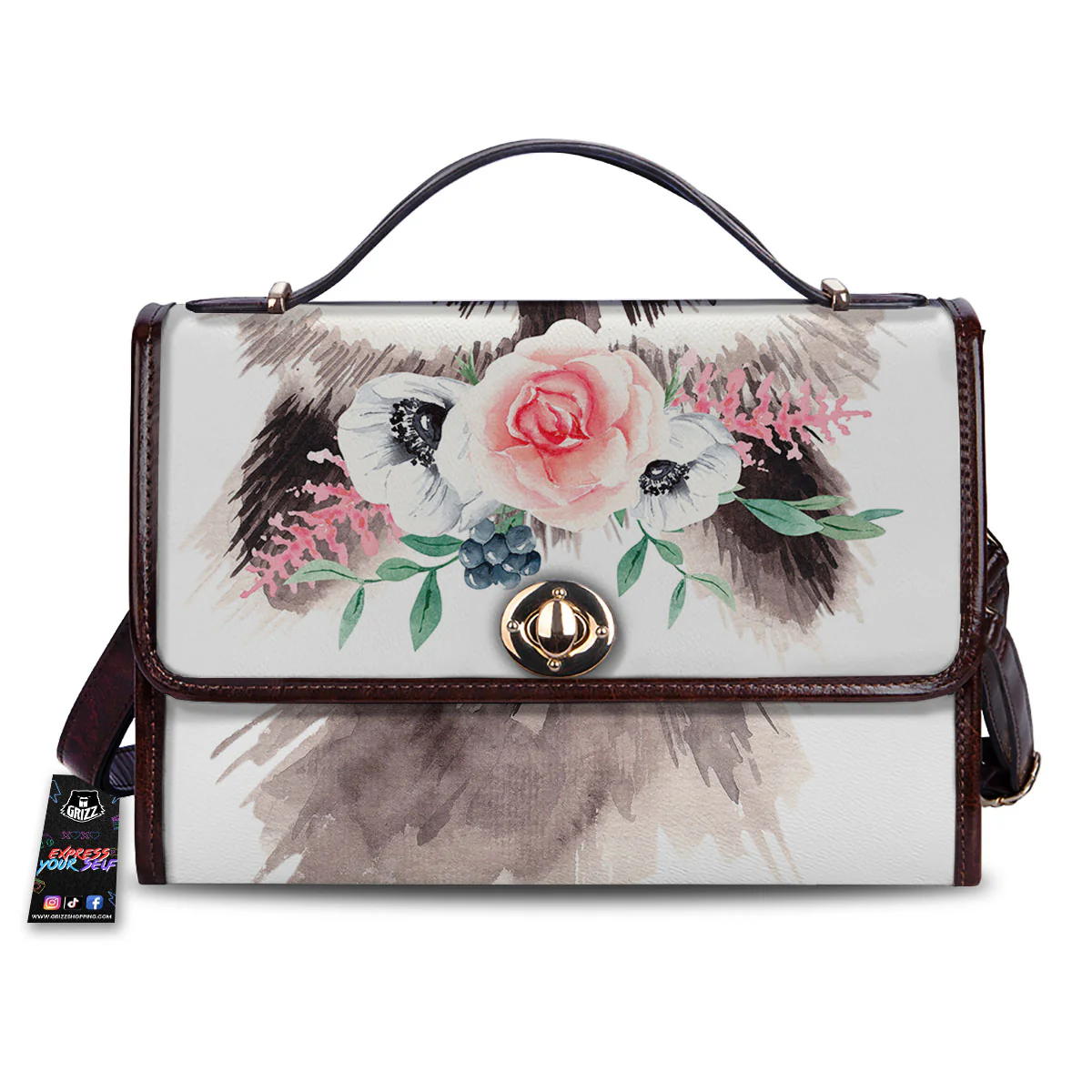 Flower And Raccoon Print Women's Satchel Bag