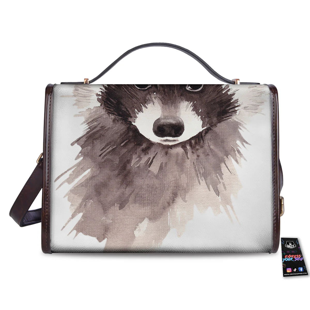 Flower And Raccoon Print Women's Satchel Bag - Image 2