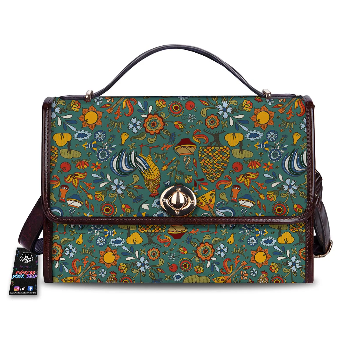 Flower And Rooster Print Pattern Women's Satchel Bag
