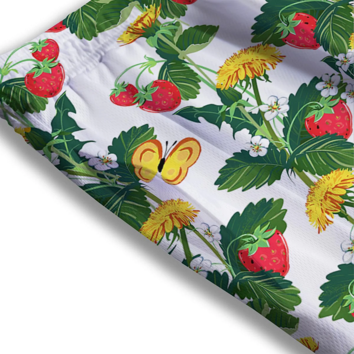 Flower And Strawberry Print Pattern Mesh Shorts - Image 3