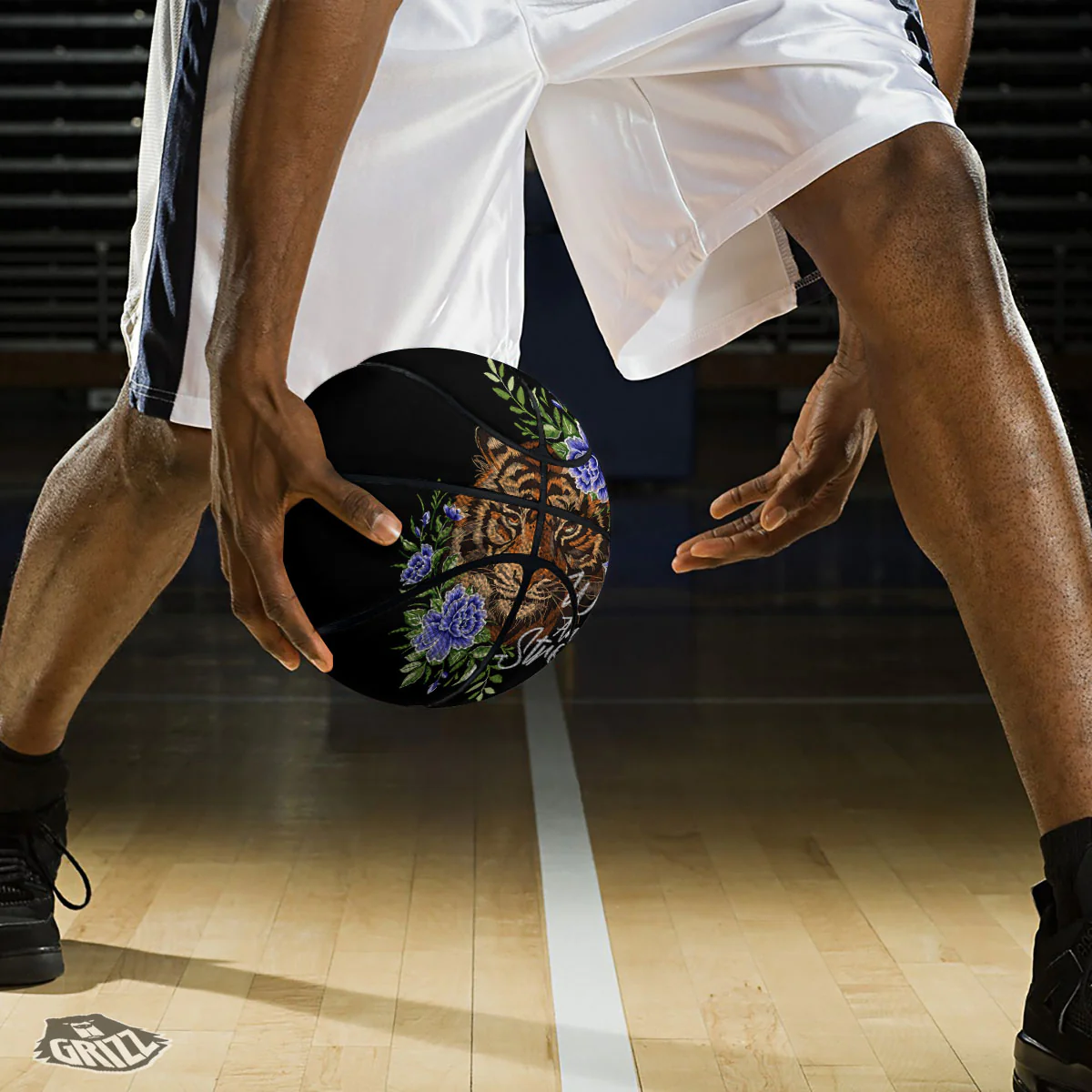 Flower And Tiger Embroidery Print Basketball - Image 3