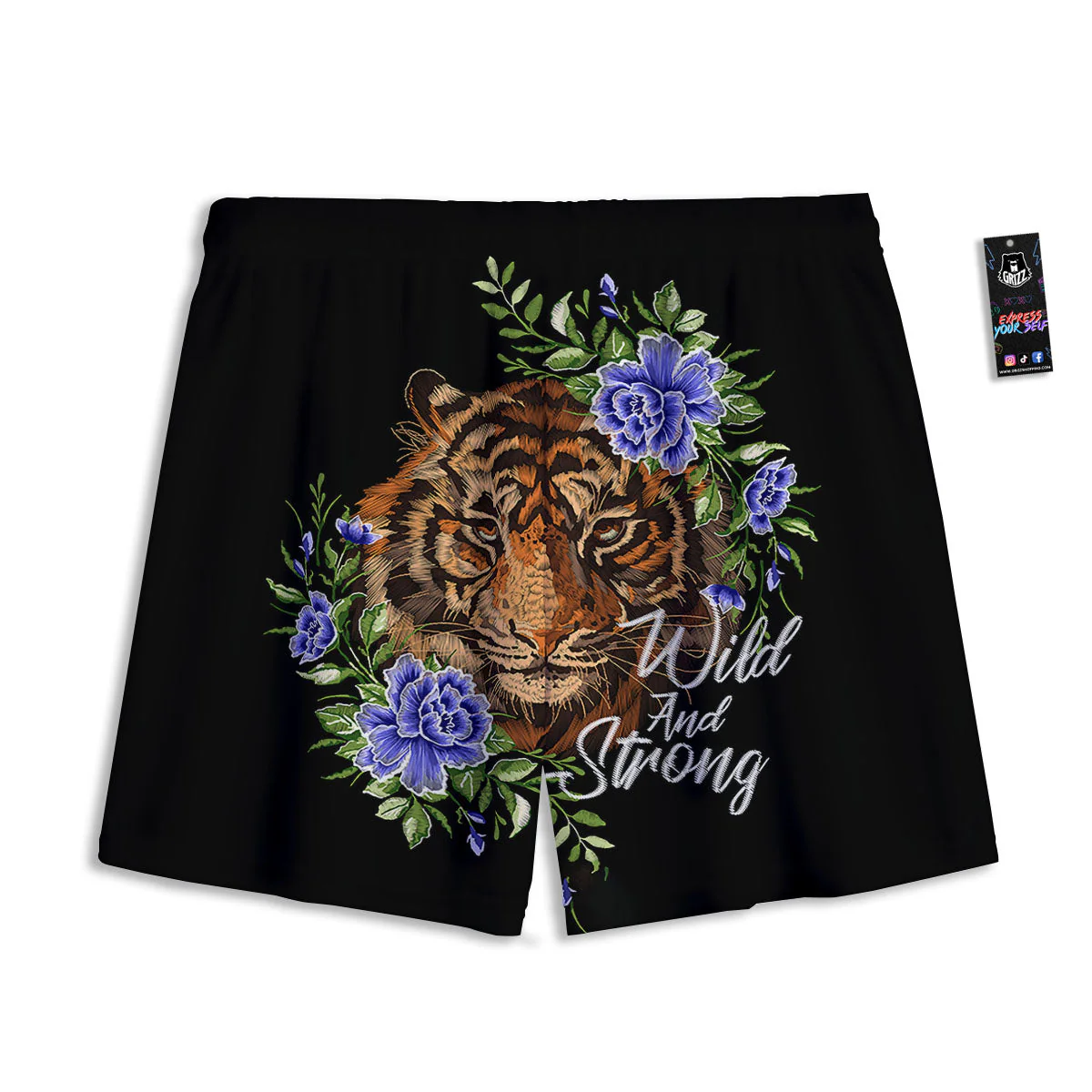 Flower And Tiger Embroidery Print Mesh Shorts - Image 2