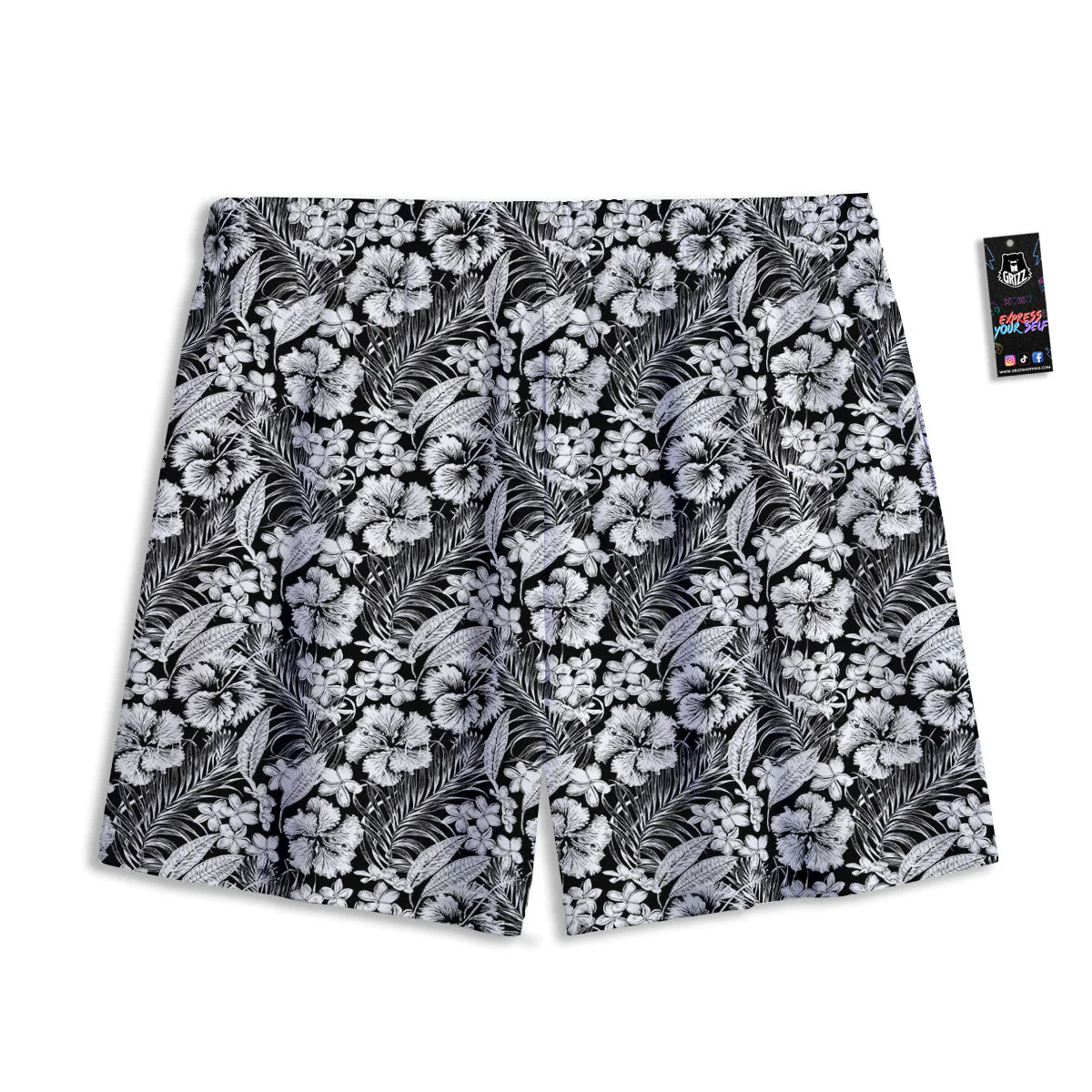 Flower Black Plumeria Print Pattern Mesh Shorts - Image 2