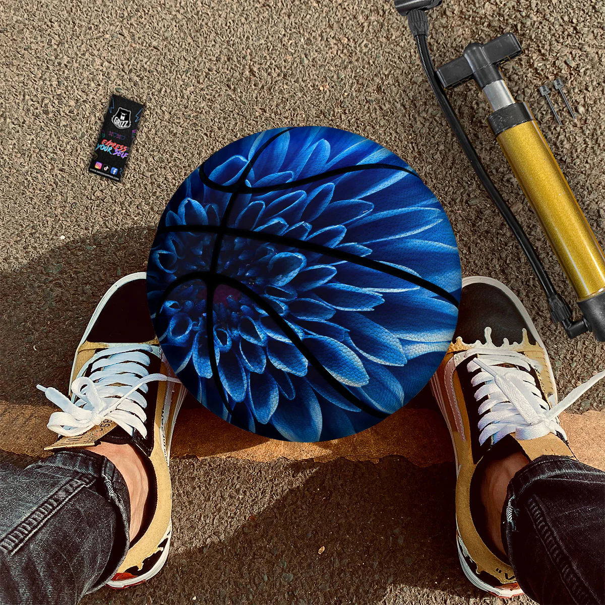Flower Blue Chrysanthemum Print Basketball - Image 2