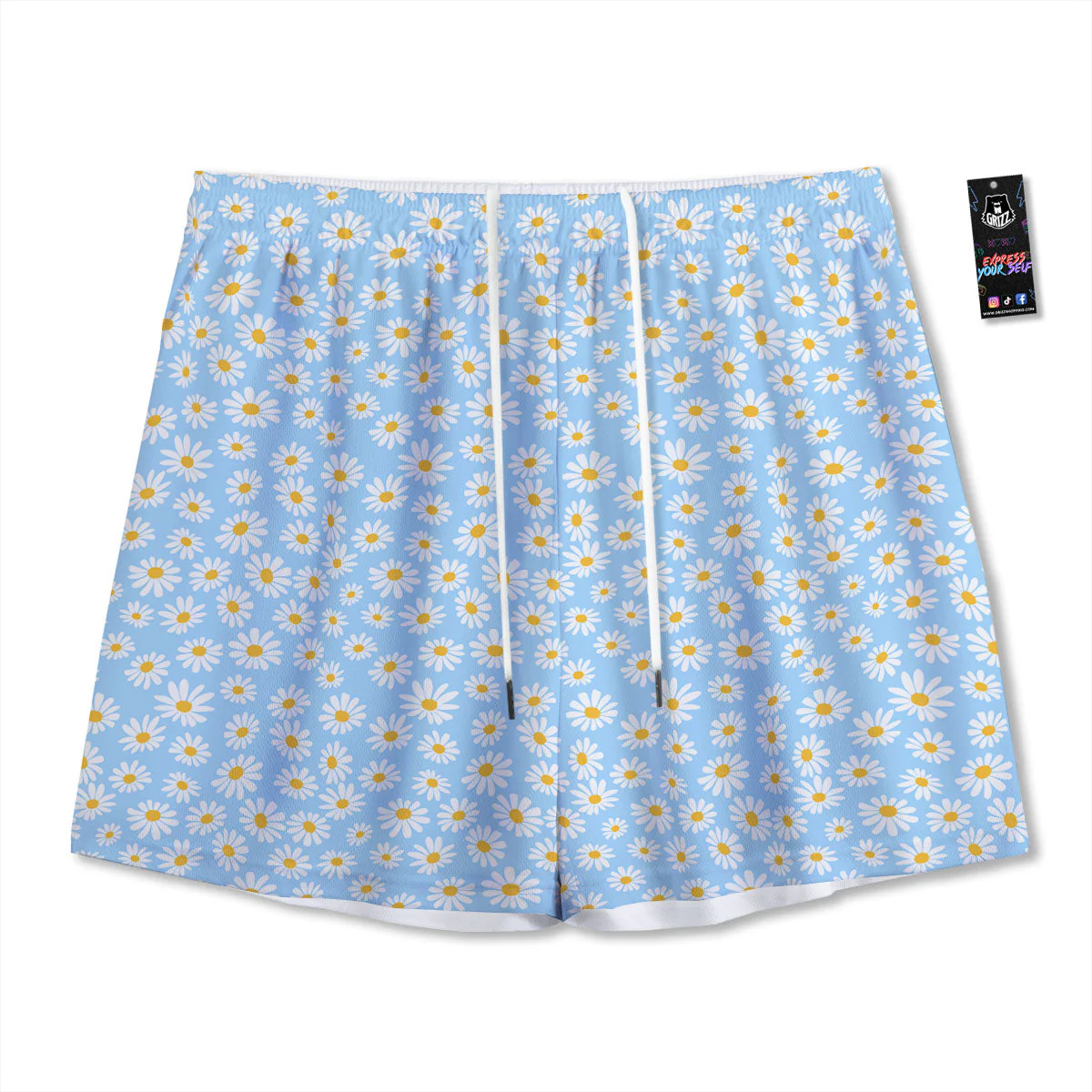 Flower Blue Daisy Print Pattern Mesh Shorts