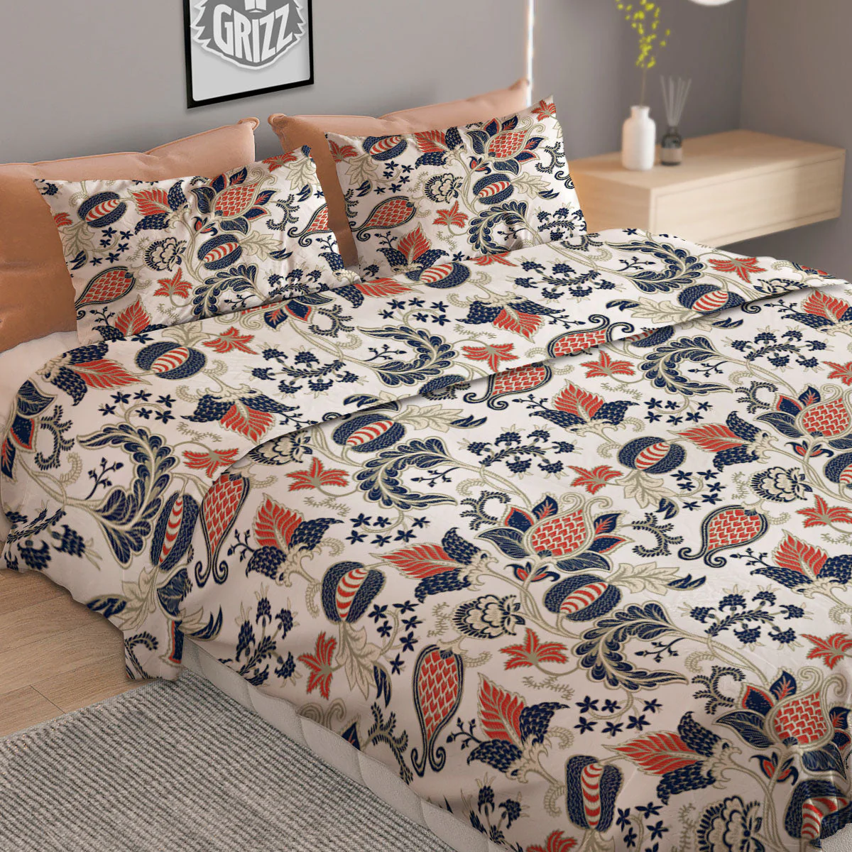 Flower Boho Paisley Print Pattern Duvet Cover Bedding Set - Image 2