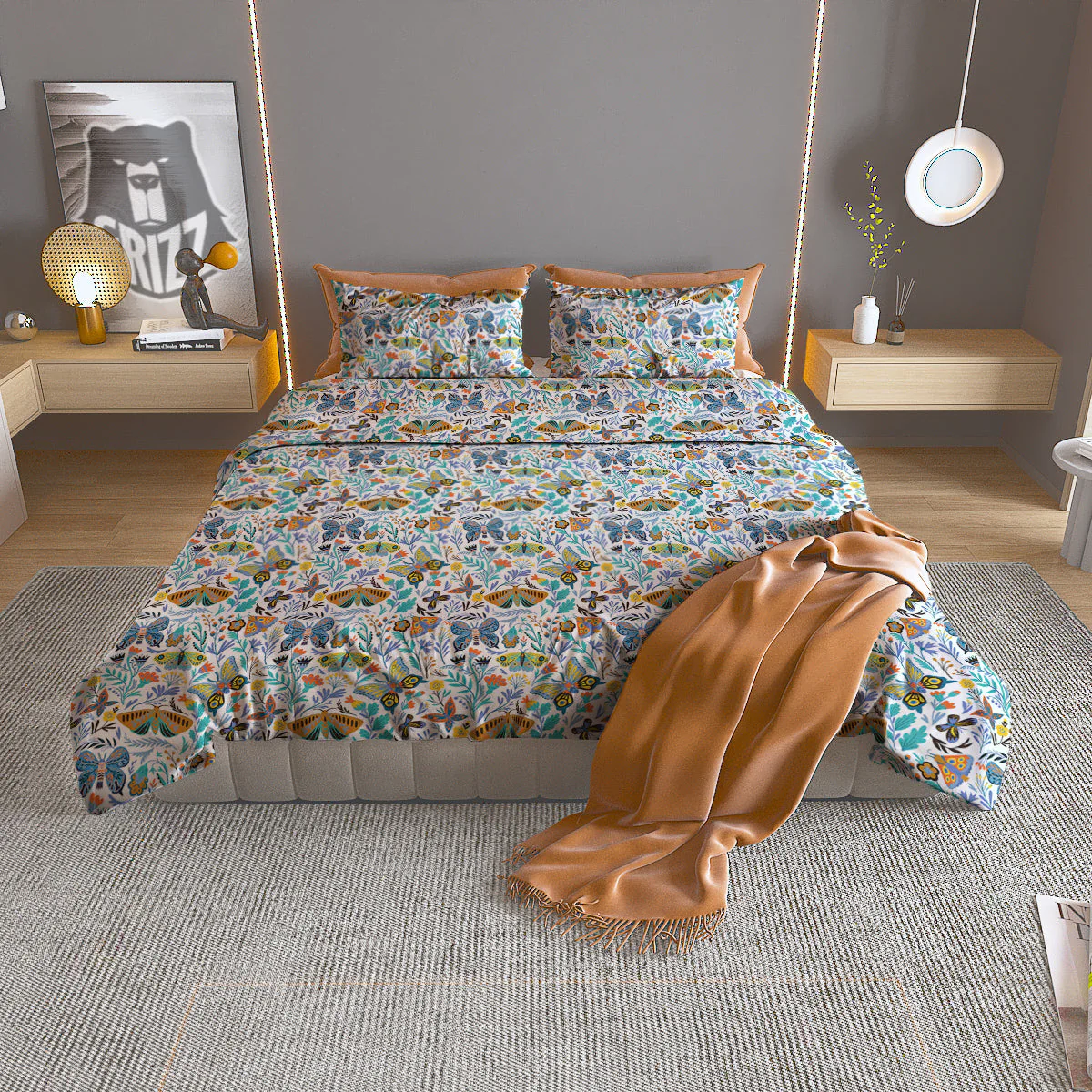 Flower Butterfly And Print Pattern Duvet Cover Bedding Set