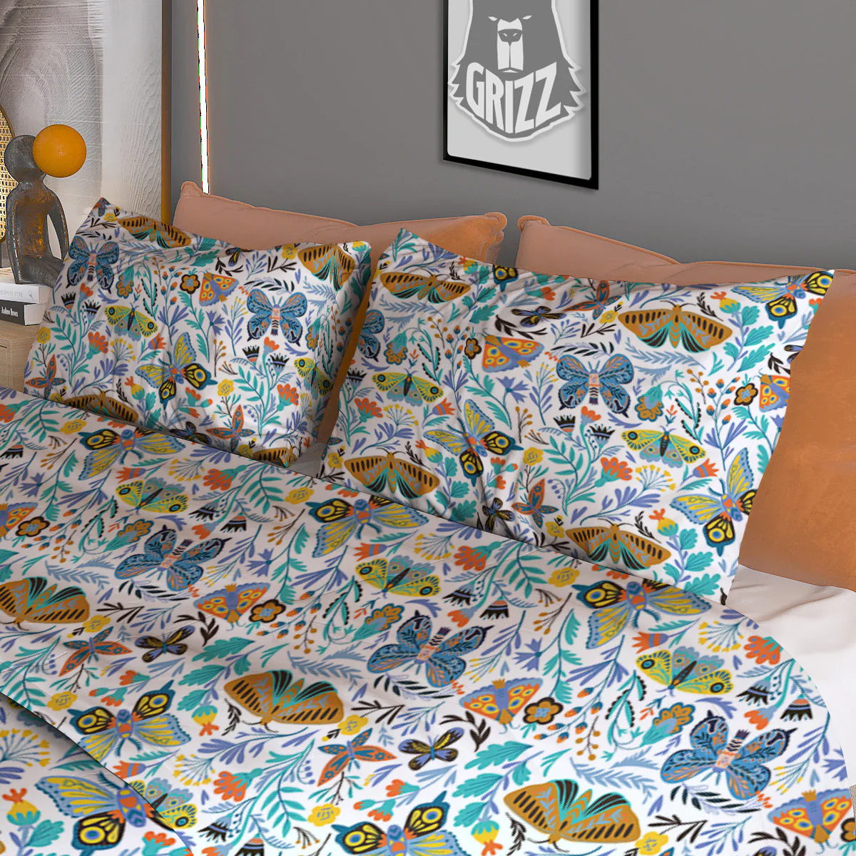 Flower Butterfly And Print Pattern Duvet Cover Bedding Set - Image 3
