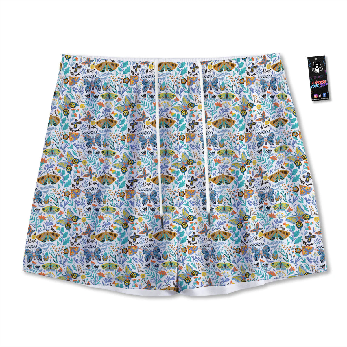 Flower Butterfly And Print Pattern Mesh Shorts
