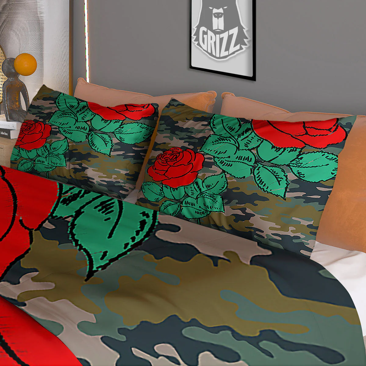 Flower Camouflage Red Rose Print Duvet Cover Bedding Set - Image 3