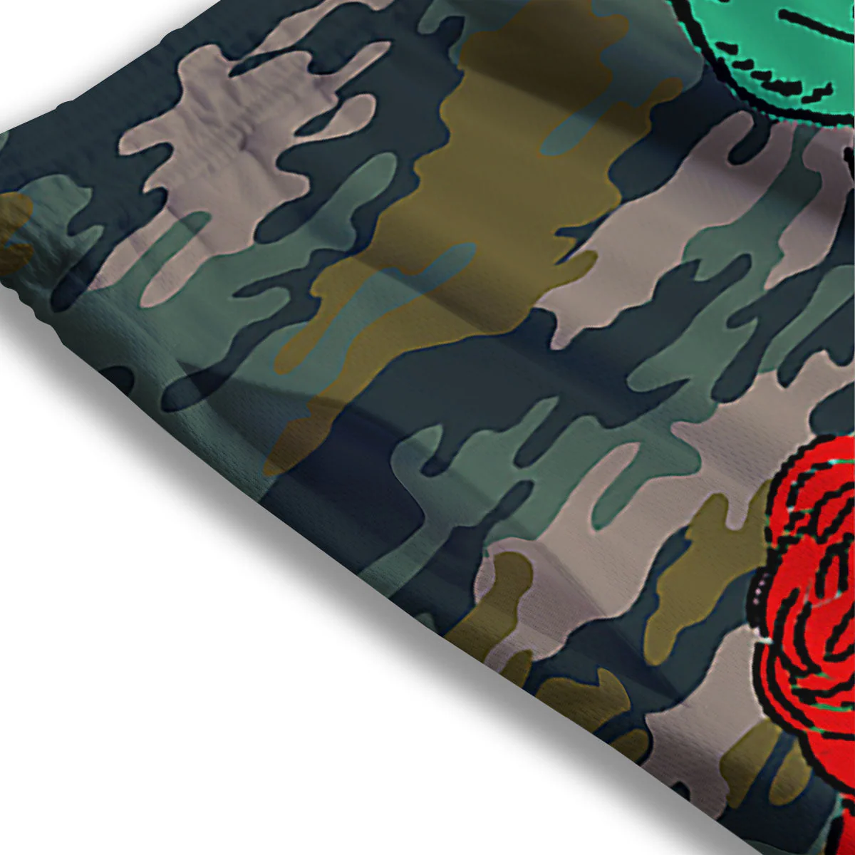 Flower Camouflage Red Rose Print Mesh Shorts - Image 3