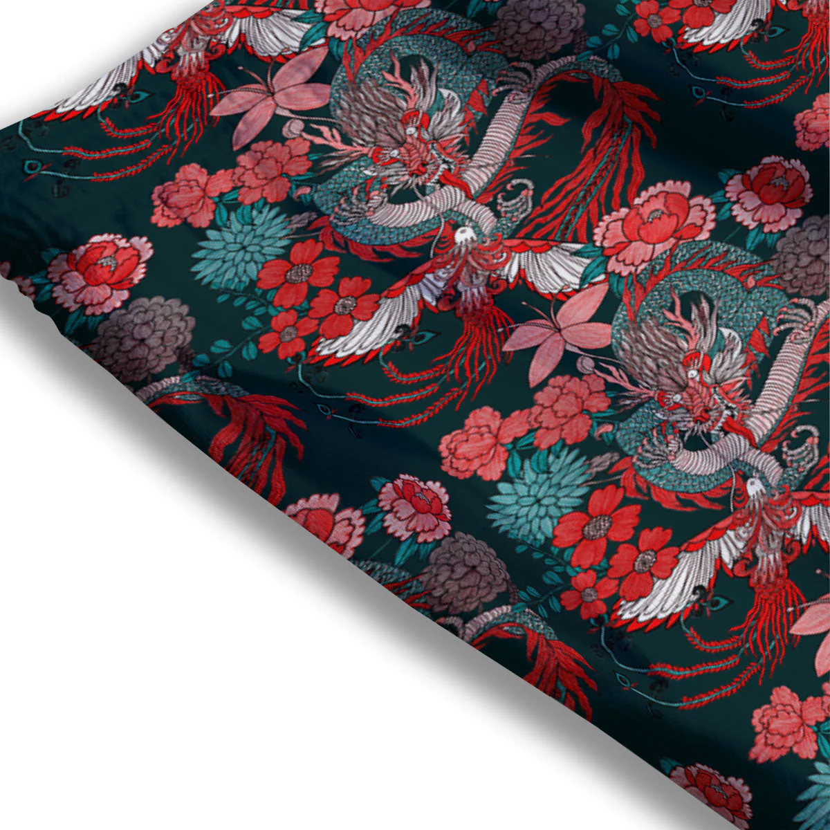Flower Chinese Dragon Print Pattern Mesh Shorts - Image 3