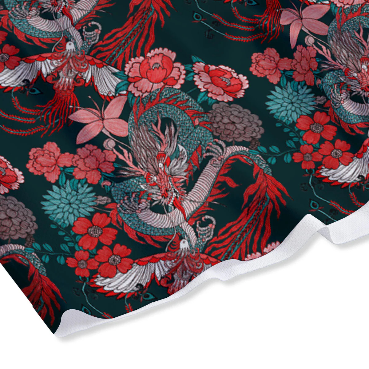 Flower Chinese Dragon Print Pattern Mesh Shorts - Image 4