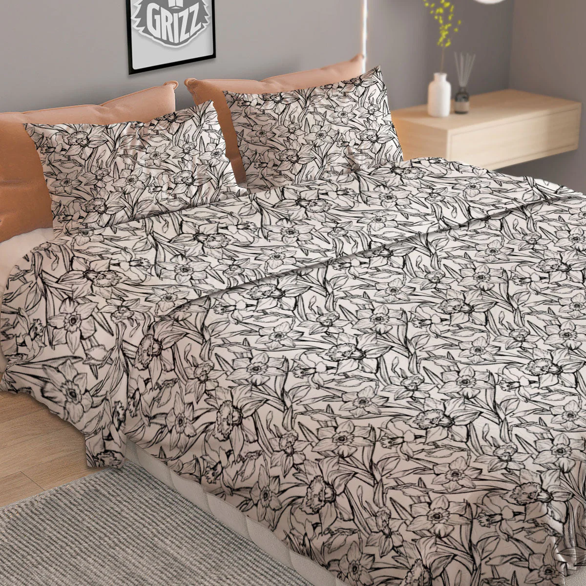 Flower Daffodil Drawing Print Pattern Duvet Cover Bedding Set - Image 2