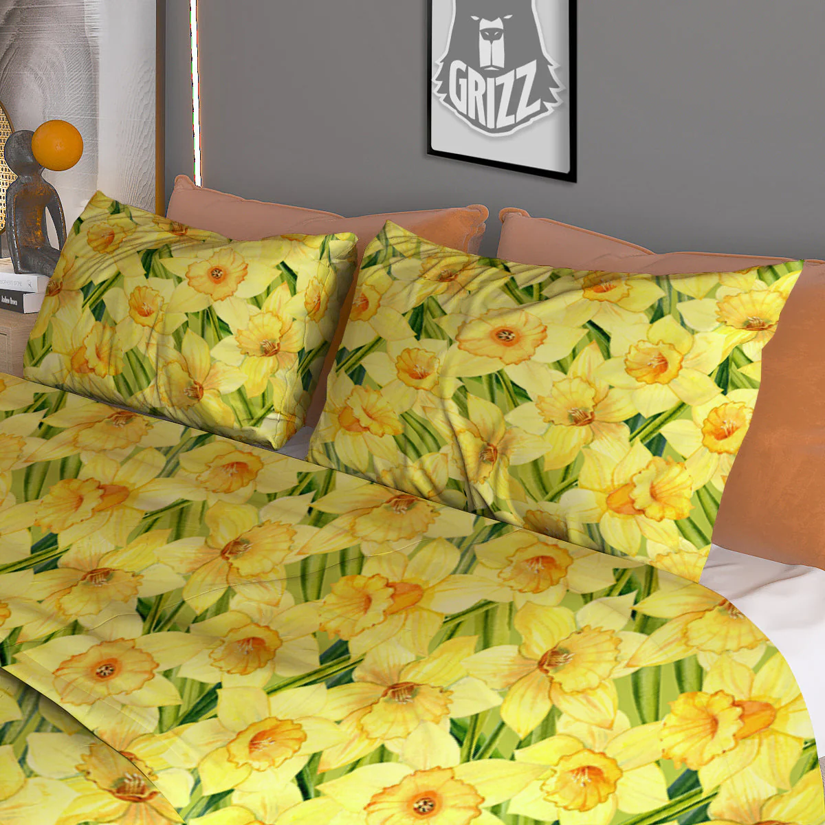 Flower Daffodil Watercolor Print Pattern Duvet Cover Bedding Set - Image 3
