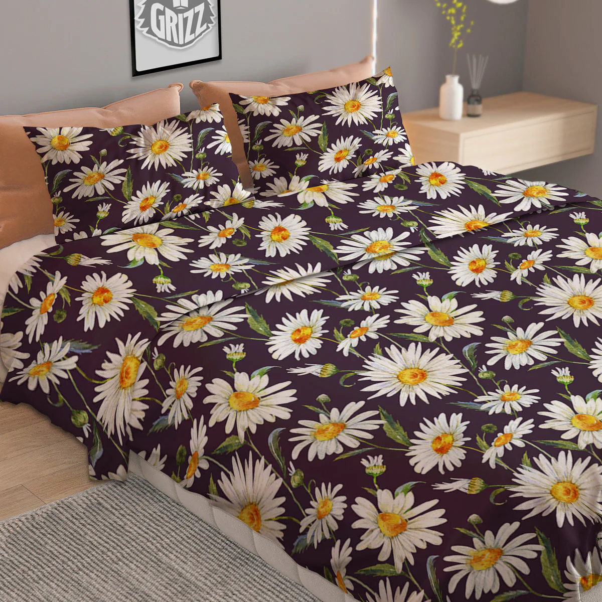 Flower Daisy Watercolor Print Pattern Duvet Cover Bedding Set - Image 2