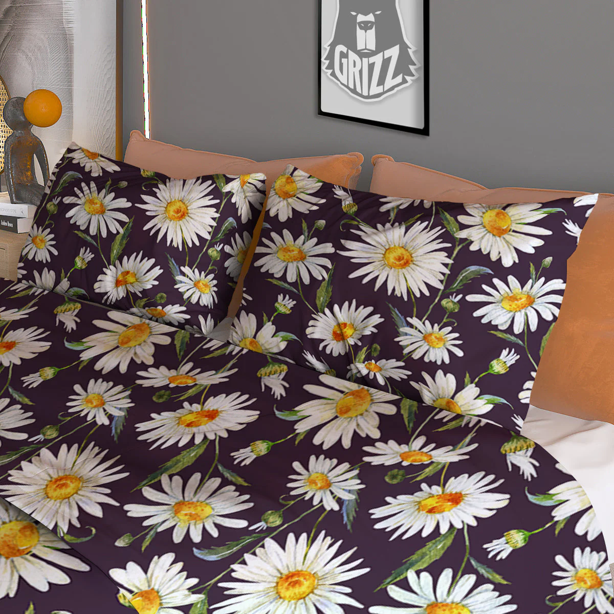 Flower Daisy Watercolor Print Pattern Duvet Cover Bedding Set - Image 3